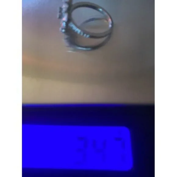 Emerald Cut Lab Blue Topaz Ring  CZ  Accents Size 5.75 3.4 grams Silver Plated - Picture 6 of 8